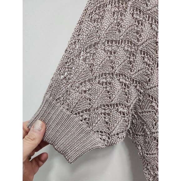 INC International Concepts Womens Fairy Sweater Medium Beige Metallic Crochet - Picture 3 of 9